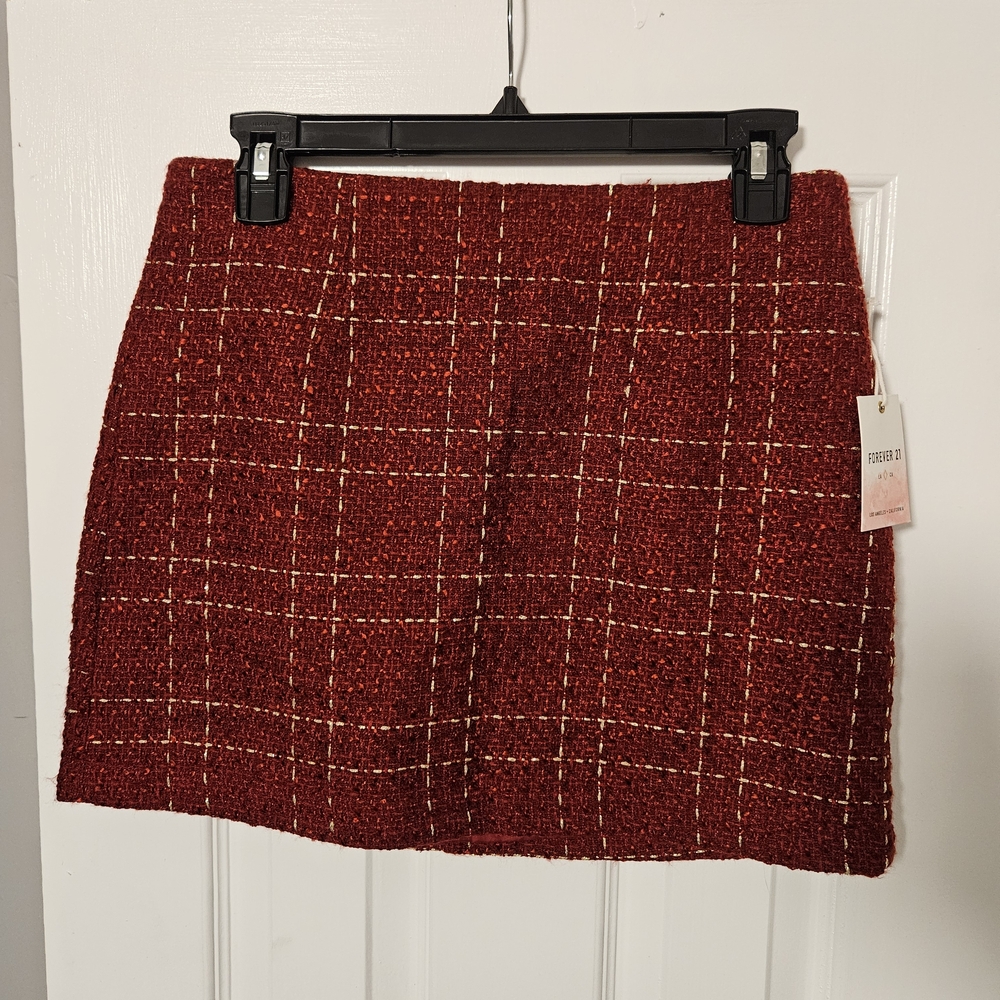 NWT Forever 21 Red Tweed Mini Skirt - Picture 2 of 5